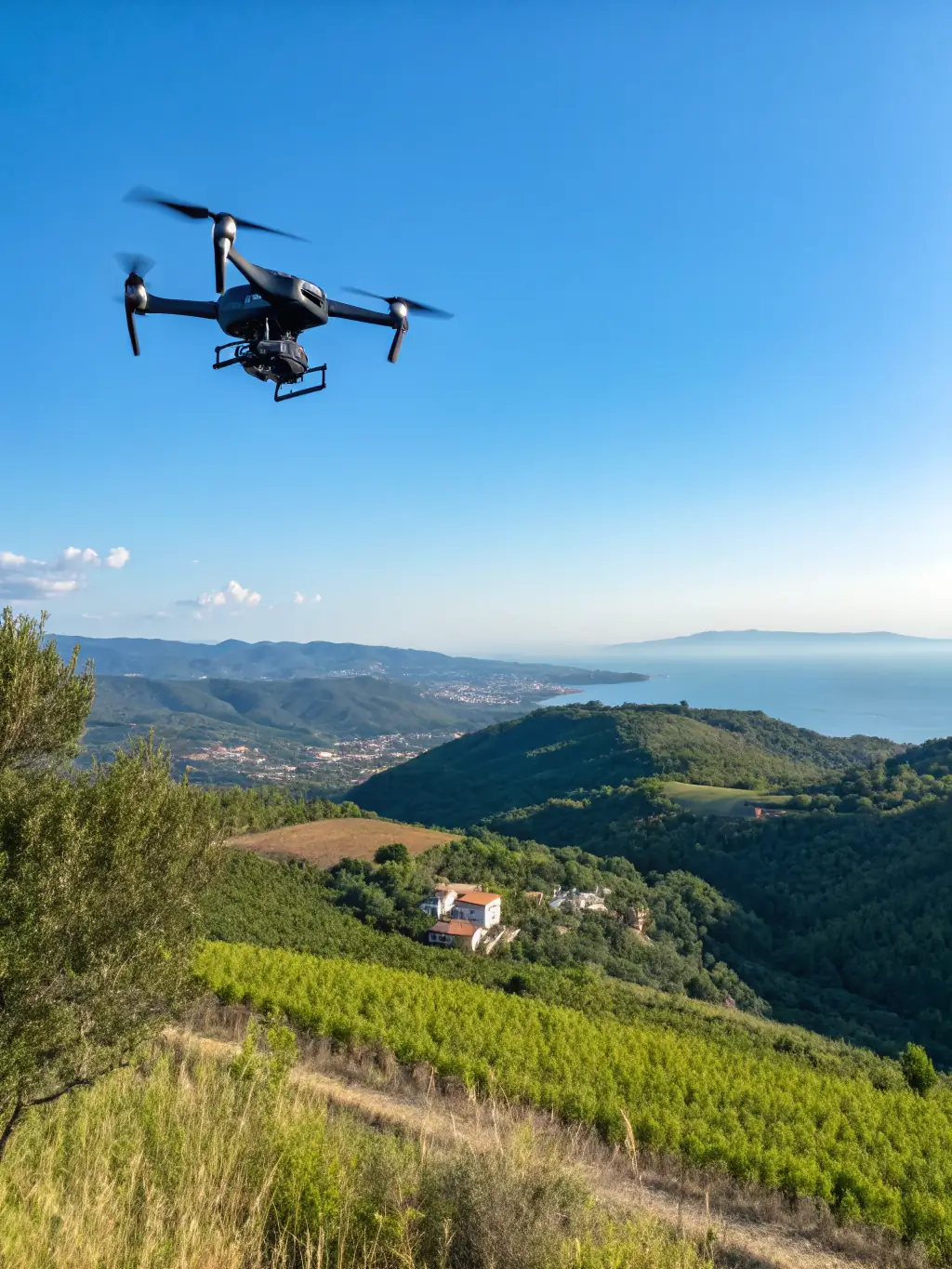 A fleet of drones equipped with Hydrogien's portable hydrogen cartridges, enabling extended flight times for surveillance, delivery, and inspection applications.